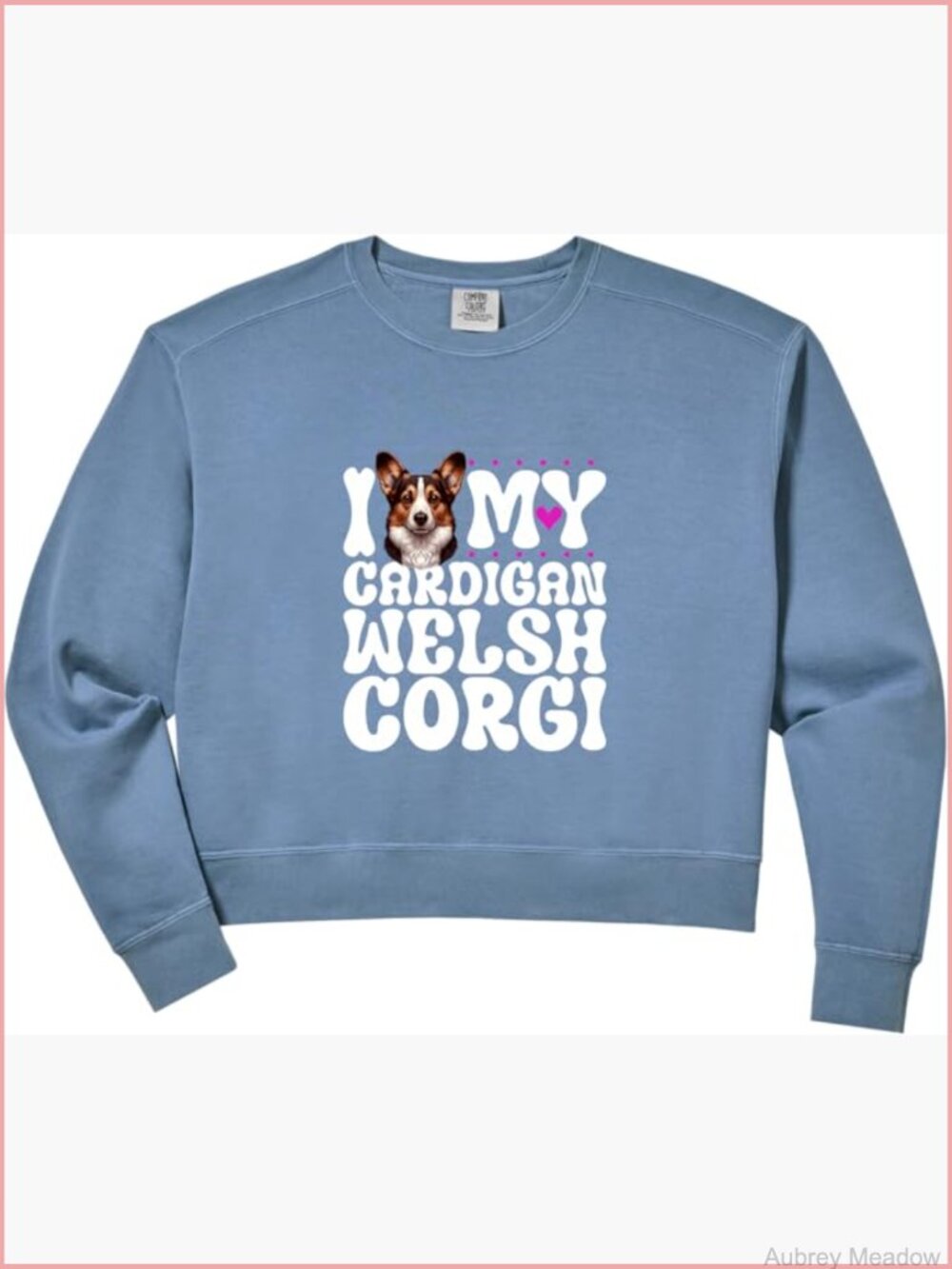 Crop Sweatshirt, Comfort Colors, Cardigan Welsh Corgi Design, Relaxed Fit, Long